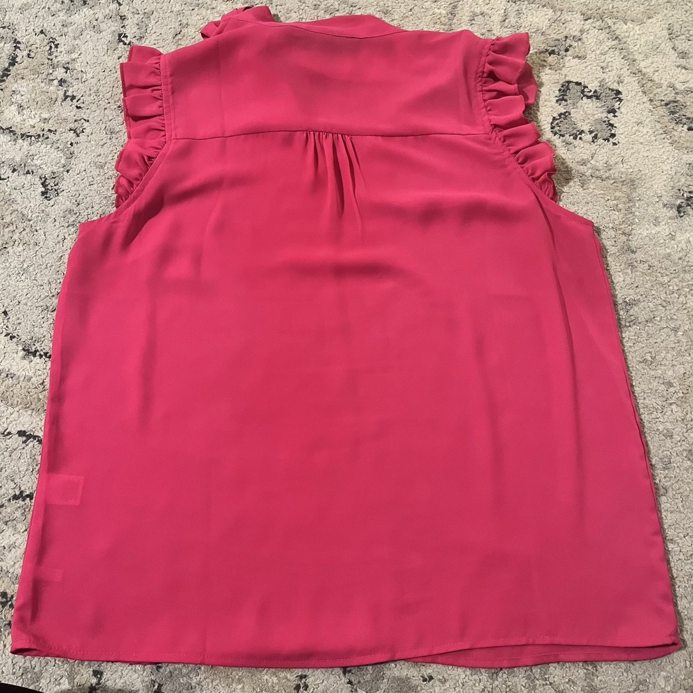New York & Company Vibrant Pink Ruffle Sleeve Tank Top Blouse Tie Front Career M - Picture 6 of 6